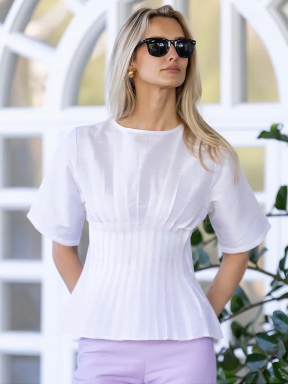 NWT! Julia Amory Emma White Pleated Waist Top in Duponi Silk Sz XS $278